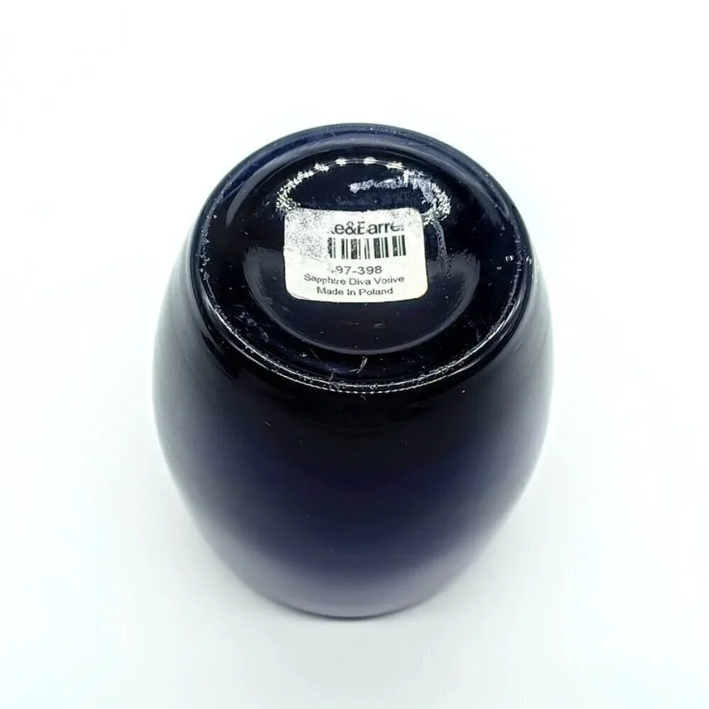 Crate & Barrel Sapphire Blue Diva Glass Votive Candle Holder